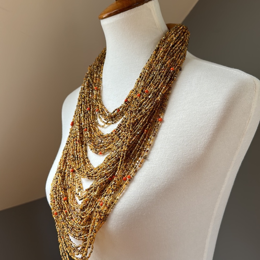 Dramatic Golden Beads Torsade Necklace